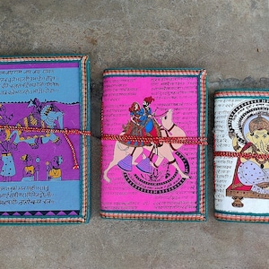 Quaderno di carta fatto a mano, diario indiano fatto a mano, cammello, elefante, Ganesha, quaderno indiano stampato in carta di cotone fatto a mano, diario tascabile, 3 pezzi
