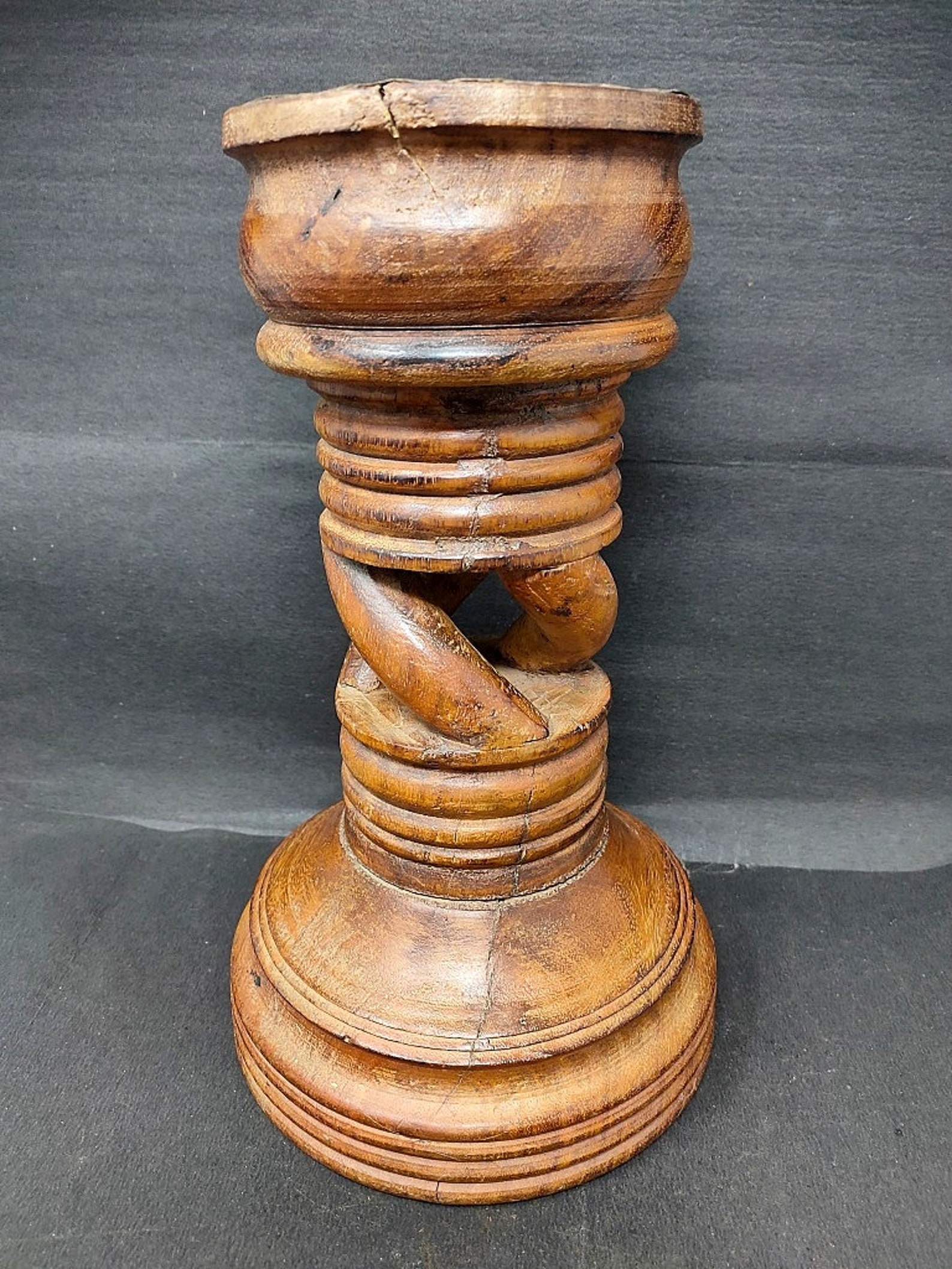 Vintage Wooden Carved Candle Holder Unique Carved Candle Etsy
