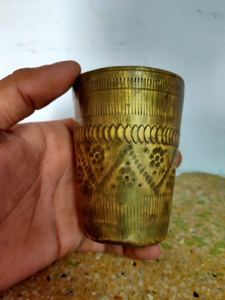 Old Brass Tumbler Glass With Round Base