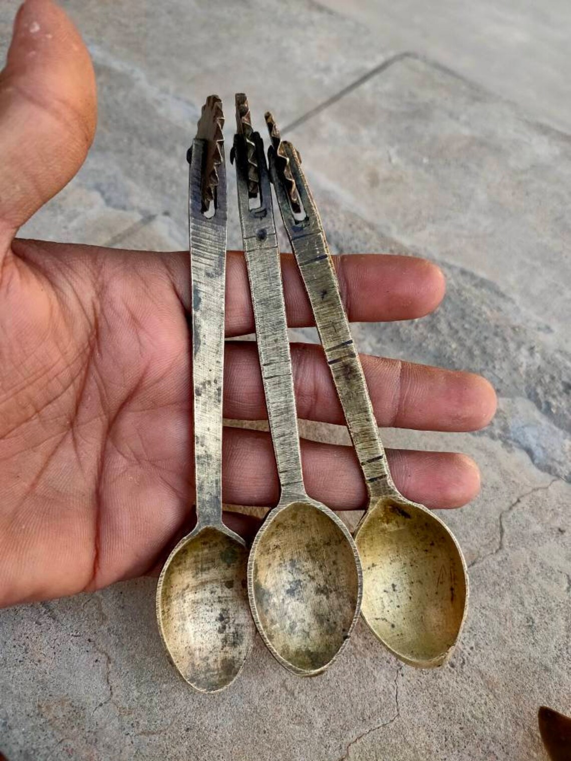 Antique Brass Spoon Vegetable Spoon With Cutter Spoon Old Etsy