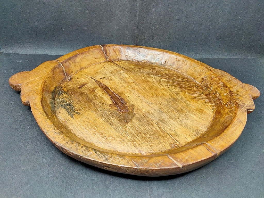 Old Wooden Bowl Hand Carved Tray Fruit Vegetable Bowl Old Etsy