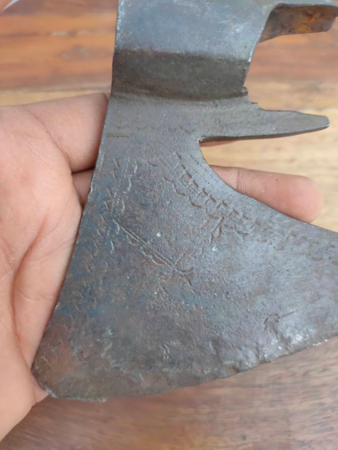 Antique Original Iron Axe Head Hand Engraved Axe Head Floral Carved