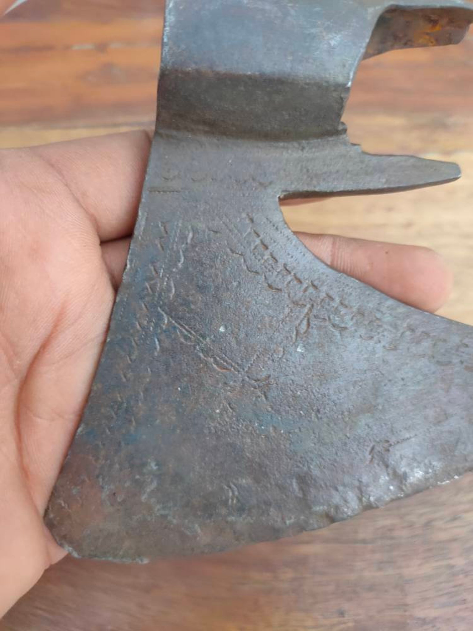 Antique Original Iron Axe Head Hand Engraved Axe Head Floral Carved