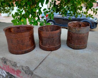 Vintage Iron Rice Measurement Pot Old Hand Made Pot Hand Forged Iron Sugar Measure Pot planter Old Iron Work Kitchenware Pot Utensil 3piece