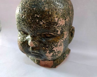 Antique Sand Stone Child Face Old Original Stone Doll Face Statue baby Figurine Indian Home Decor Collectible