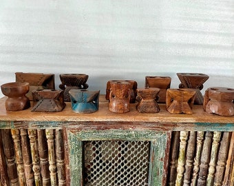 Antique Wooden Pot Vase Old Floral Carved Seeders Pot Bijani Unique Shape Seeders Wooden Home Decor Indian Home Decor Table Decor Lot