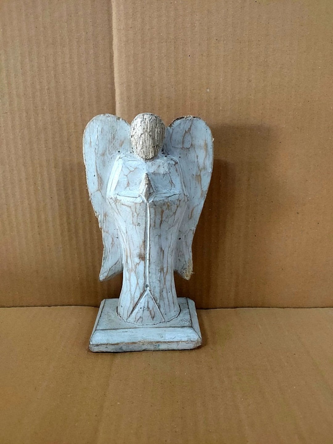 Antique Look Wooden Statue Hand Carved Wooden Angel Statue Indian Home