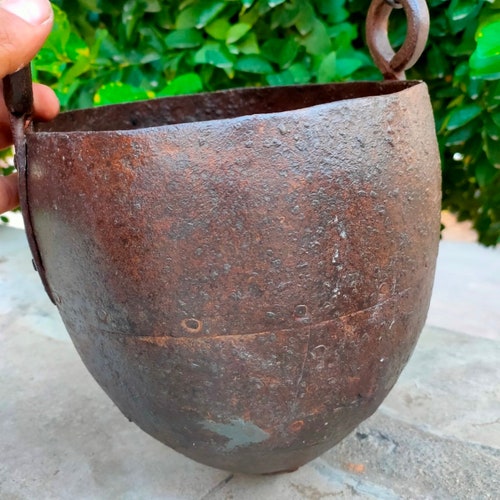 Old iron planter hand shops forged hanging planter pot indian home decor planter indian hanging planter old Indoor planter pot gardening plant pot