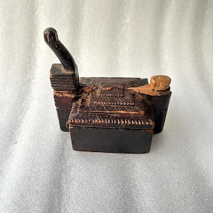 Antique Wooden Fine Hand Carved Hindu Holy Worship KumKum Powder Tikka Box Old Indian Wooden Unique Lock System 5 Compartment Tikka Box