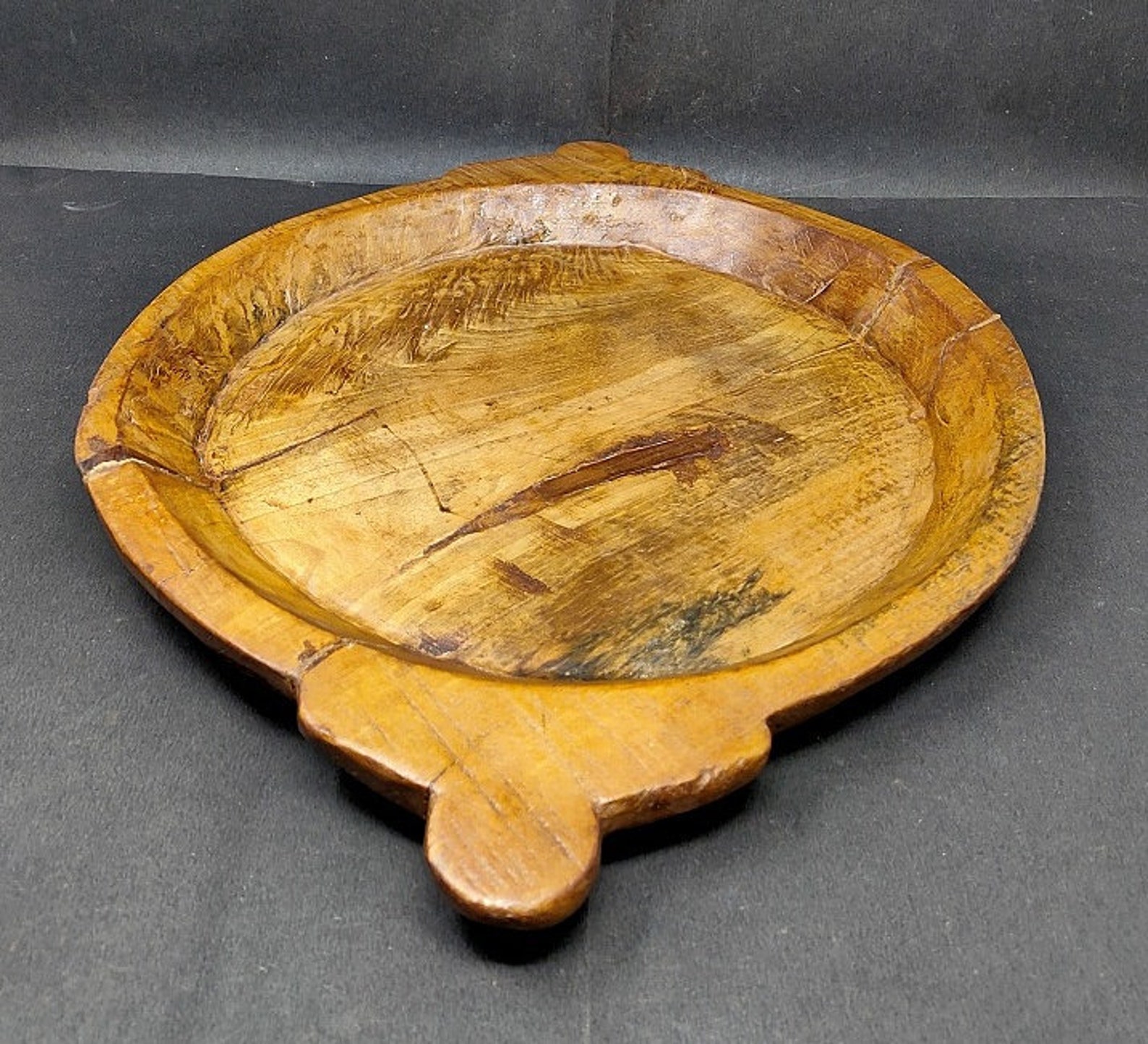 Old Wooden Bowl Hand Carved Tray Fruit Vegetable Bowl Old Etsy