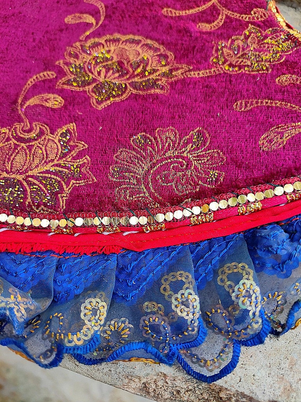 Antique Hand Fan Printed Cloth Old Flower Work Ethnic Thread - Etsy