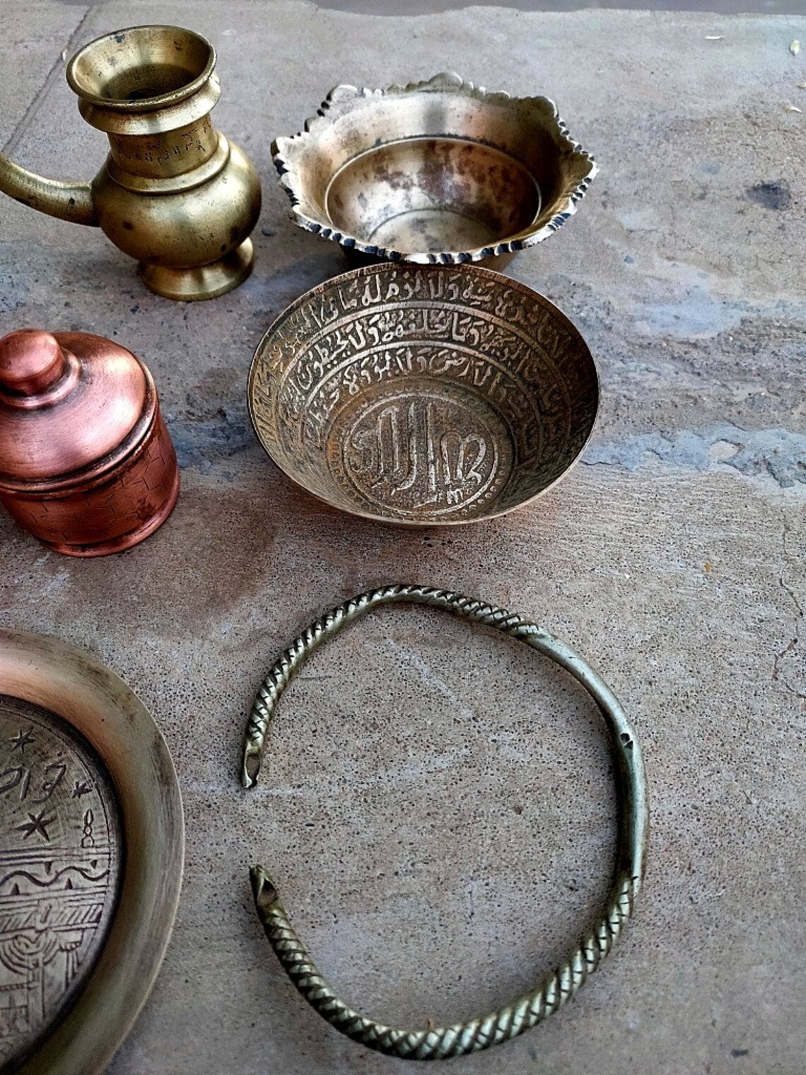 Old Brass Vase Mosque Carved Plate Urdu Written Bowl Religious Etsy