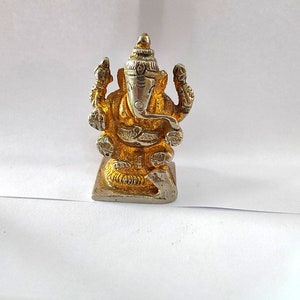 Vintage Solid Brass Hindu God Ganesha Statue Old Lord Ganesha Figure Miniature Ganesha Sculpture