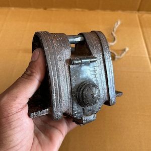 Antique Look Iron Tricky Lock Hidden Key Hole Puzzle Padlock Old Hand Carved Unique Big Iron Safety Lock Good Working Condition Lock