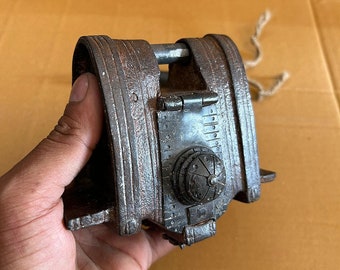 Antique Look Iron Tricky Lock Hidden Key Hole Puzzle Padlock Old Hand Carved Unique Big Iron Safety Lock Good Working Condition Lock