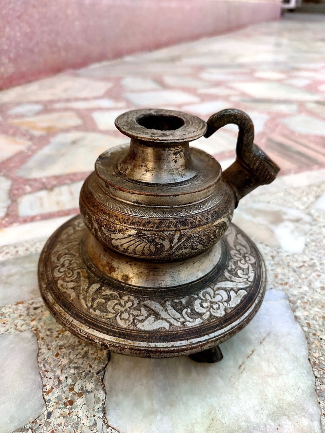 Antique Brass Floral Design Hookah Pot Hand Engraved Brass Hookah Old