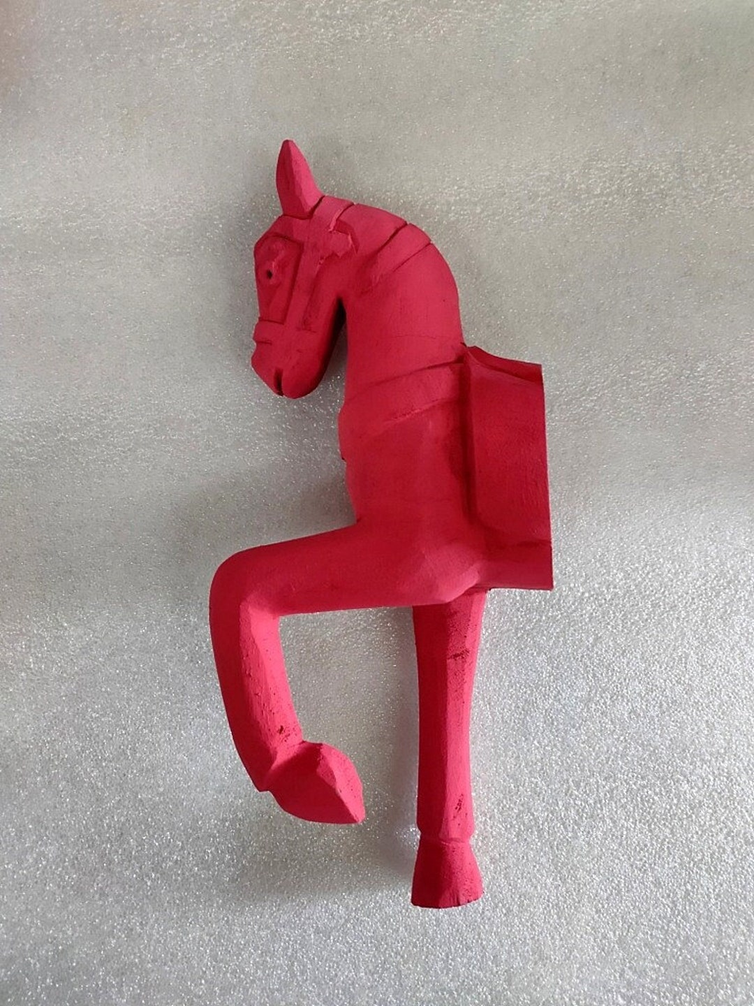 Indian Wooden Hand Carved Horse Statue Wooden Red Hand Painted Wall Hanging Horse Statue Figure