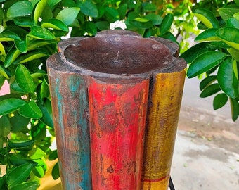 Old Wooden Candle Holder Old Hand Painted Candle Holder Vintage Reproduction Collectible Decorative Candle Holder