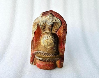 Vintage Indian Hindu God Shiva Lingam Figure Old Stone Hand Embossed God Shiva Snake Figure Sculpture
