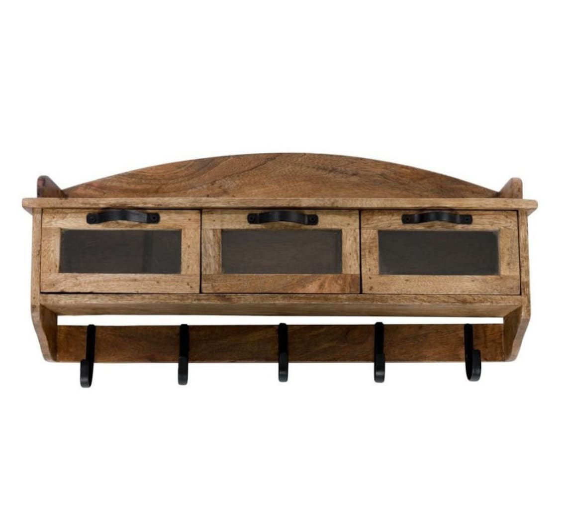 Vintage Look Wooden Wall Shelf Hand Crafted Industrial Wall Shelf With