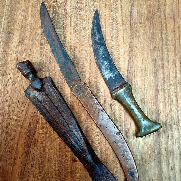 Old Iron Spear Head Hand Forged Old Brass Knife Kattar Jabiya Dagger Antique Copper Handle Knife Knives Collectible