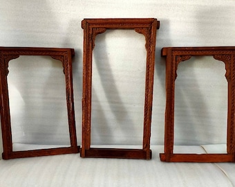 Antique Wooden Frame Hand Carved Old Mirror Frame Old Floral Carved Wooden Frame Indian Jharokha Frames Indian Home Decor Frame 3 Pieces Lot