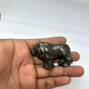 Ancient Rare Heavy Brass Hand Crafted Lion Statue Figure Vintage Brass Small Table Top Paper Weight Lion Sculpture Old Brass Solid Statue