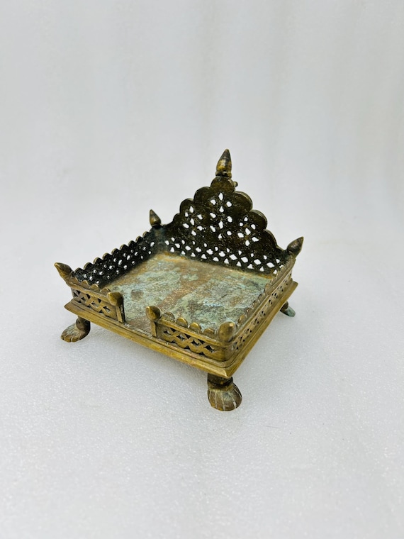 Ancient brass Hindu god chair antique brass cut design brass singhasan old  brass sitting chair goddess statue stand brass god figure stand