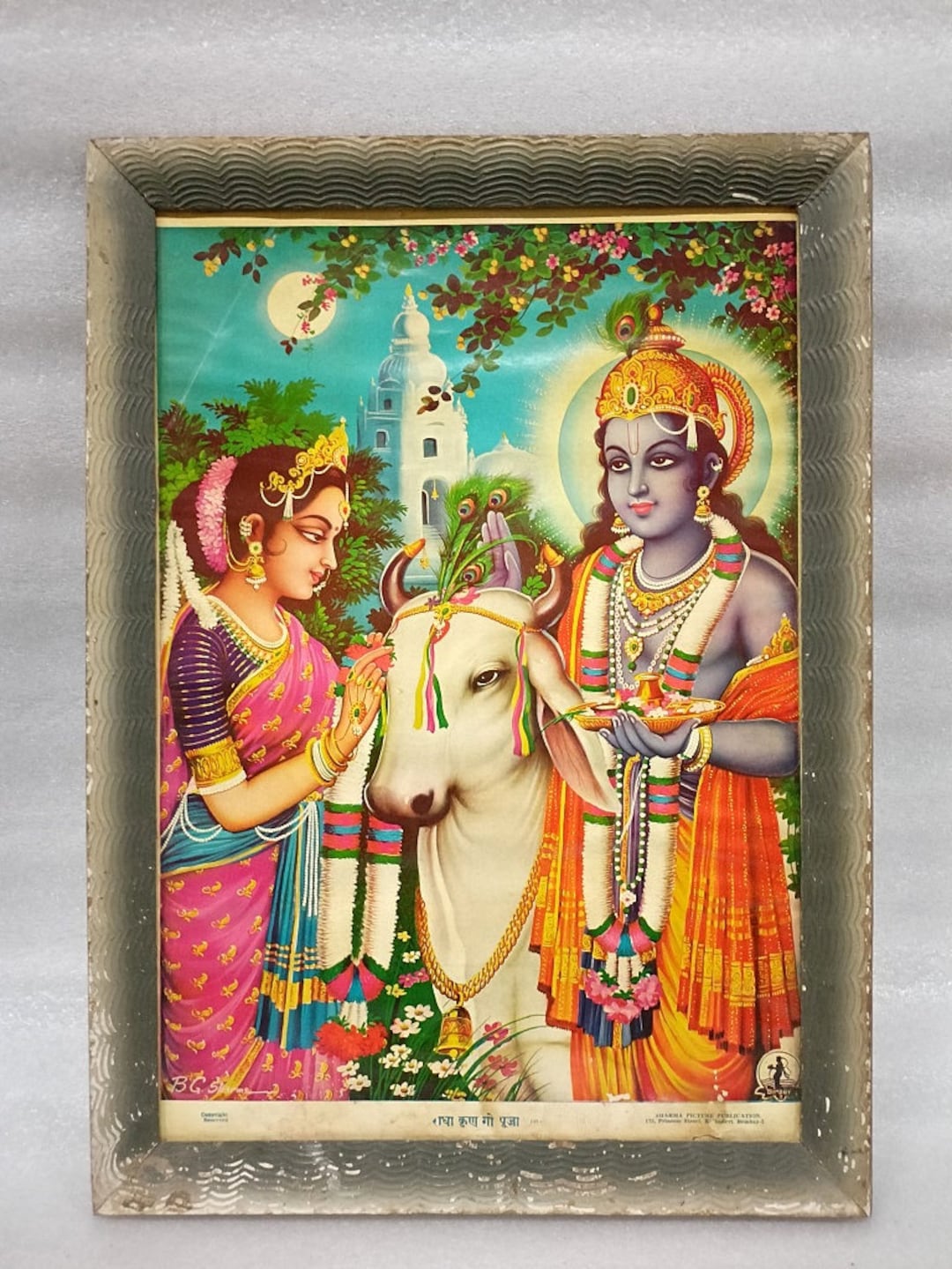 ヴィンテージ 希少 ヒンドゥー教の神 クリシュナ ラーダー 牛 プージャ