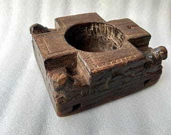 Antique Wooden Fine Hand Carved Cow Figure Big Candle Holder Old Wooden Table Top Candle Holder Old Wood Holy Worship Temple Candle Holder