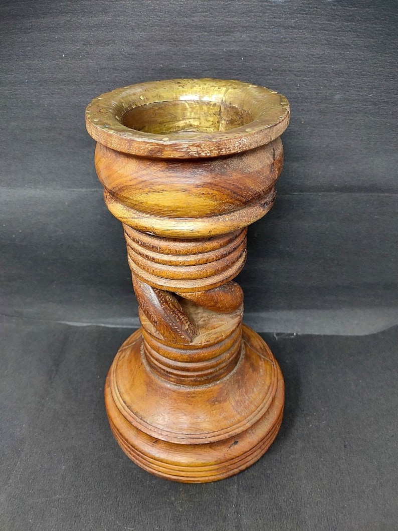 Vintage Wooden Carved Candle Holder Unique Carved Candle Etsy