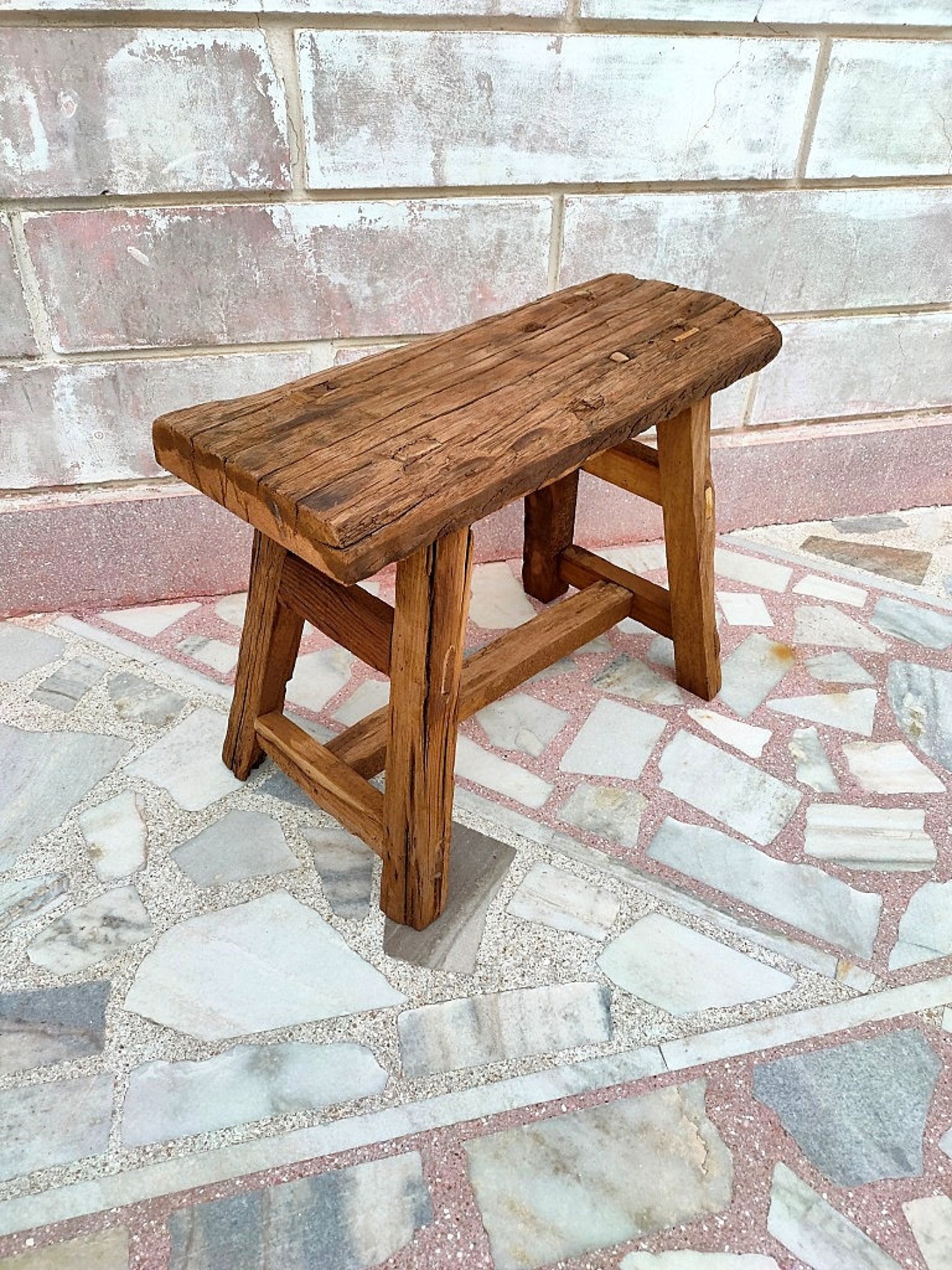 Wooden Bench Stool Chair Hand Crafted Sleeper Wood Stool Old Look