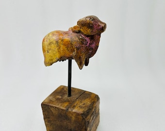 Antique Wooden Nandi Statue Worship Hindu God Shiva Nindi Statue Sculpture Old Hand Painted Religious Shiva Ride Nandi Statue Home Decor