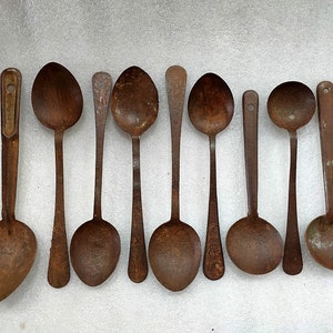 Antique Solid Iron Hand Crafted Spoon Old Indian Kitchen Used Cooking Tool Iron Spoon Vintage Iron Ladle Serving Spoon 9 Piece