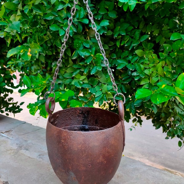 old iron planter hand forged hanging planter pot indian home decor planter indian hanging planter old Indoor planter pot gardening plant pot