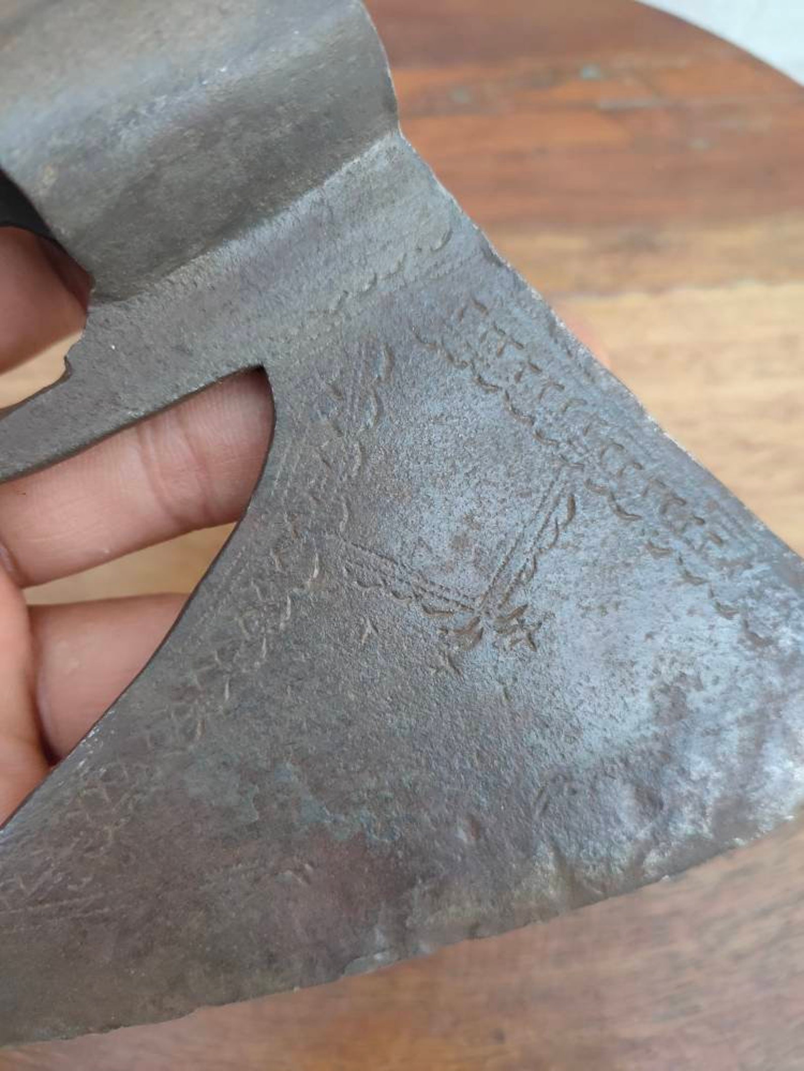 Antique Original Iron Axe Head Hand Engraved Axe Head Floral Carved