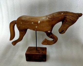 高級彫刻木製馬像、古い芸術作品、動物彫刻、馬好きへのギフト、装飾馬