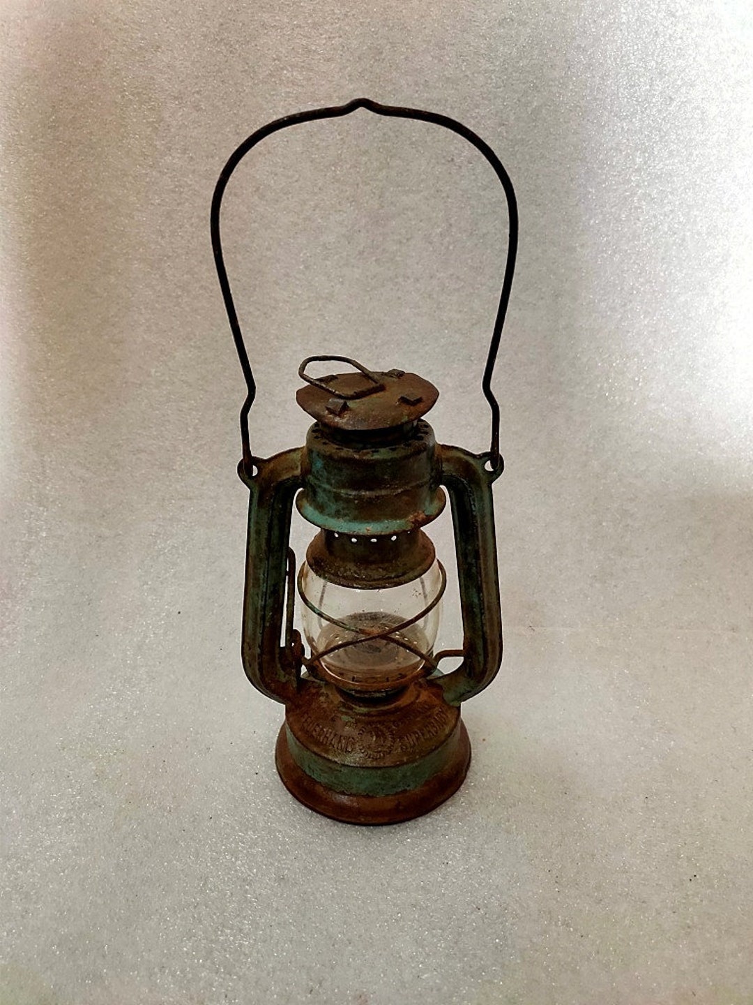 Antique Iron Kerosene Lantern Germany Lamp Old Original Blue Painted