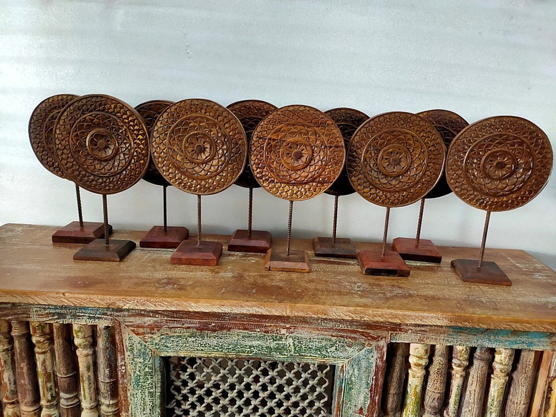 Old Wooden Mandala on Stand Hand Carved Wooden Mandala Unique Floral