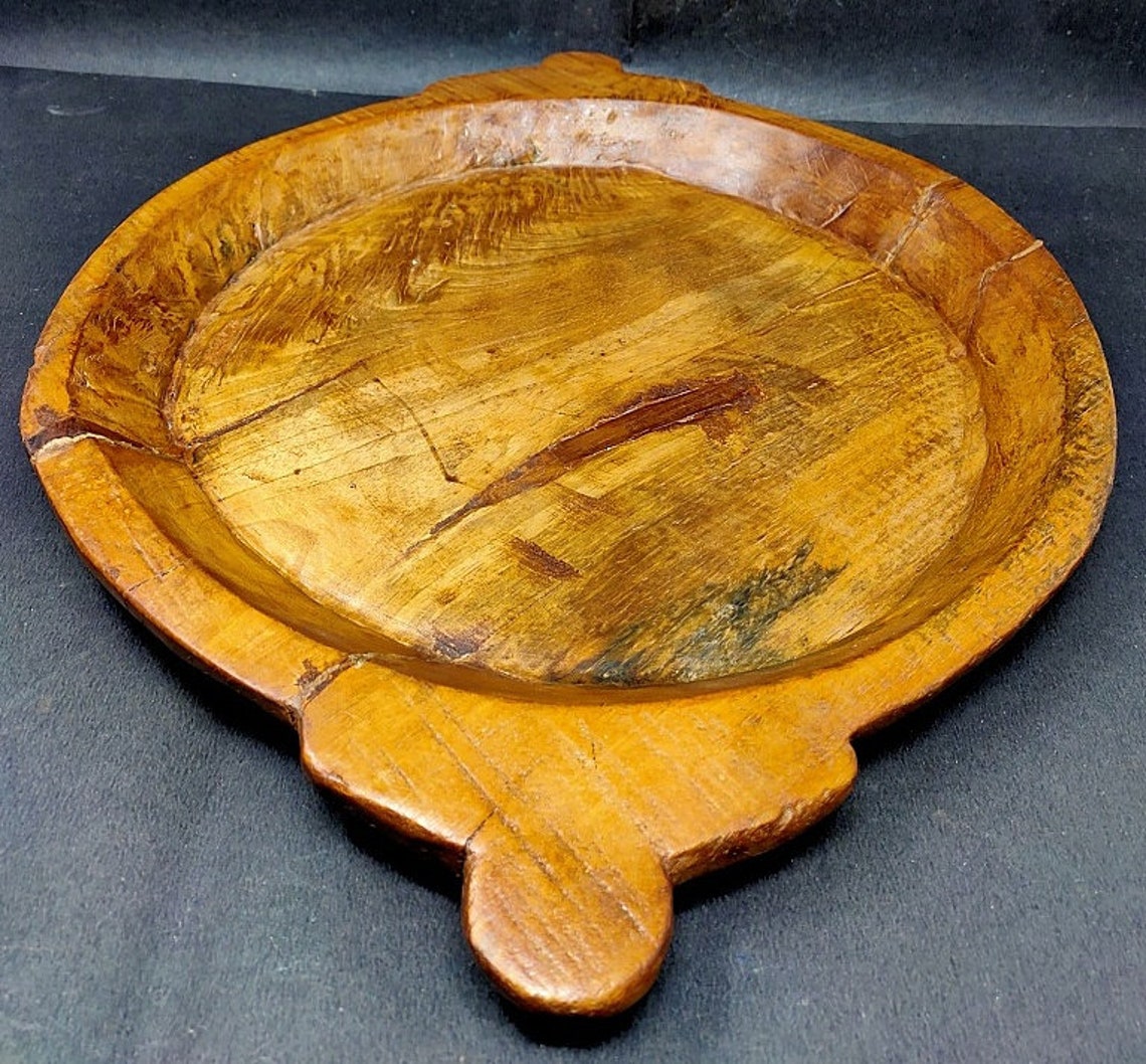 Old Wooden Bowl Hand Carved Tray Fruit Vegetable Bowl Old Etsy