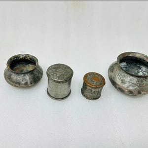 Antique Copper Pot Old Betel Nut Box Betel Pot Hand Crafted Copper Pot Floral Carved Box Old Nut Box Old Betel Box Set Of 4