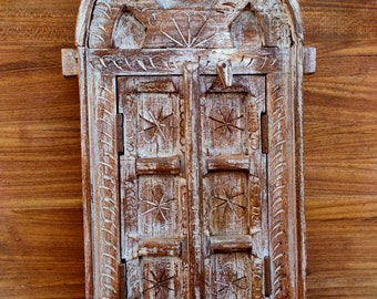 Wooden Hand Floral Carved Window Door Framed Wooden Lock System Floral Work Door Hanging Home Decor Window