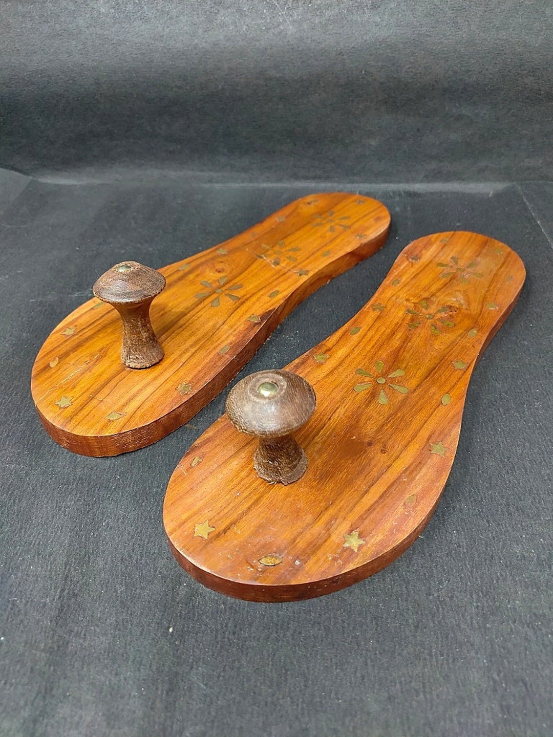 Wooden Khadau Charan Paduka Brass Work Wooden Sandals Slipper - Etsy