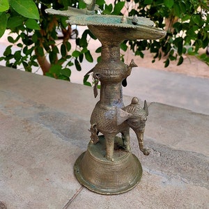 Old Brass Elephant Carved Lamp Antique Fine Elephant Peacock Figure Lamp Hand Made Door Lamp Welcome Lamp Diya Indian Home Decor