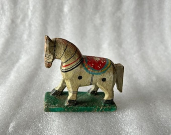 Vintage Wooden Hand Painting Small Horse Statue Old Wooden Hand Carved Indian Wedding Decor Horse Figure Sculpture
