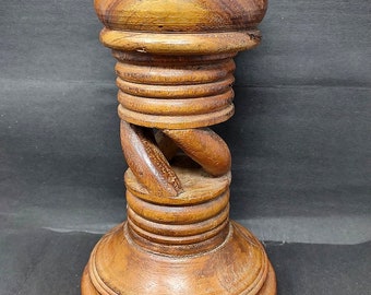 Vintage Wooden Carved Candle Holder Unique Carved Candle Holder Old Big Wooden Candle Holder Brass Fitted Cup Candle Holder Indian Decor