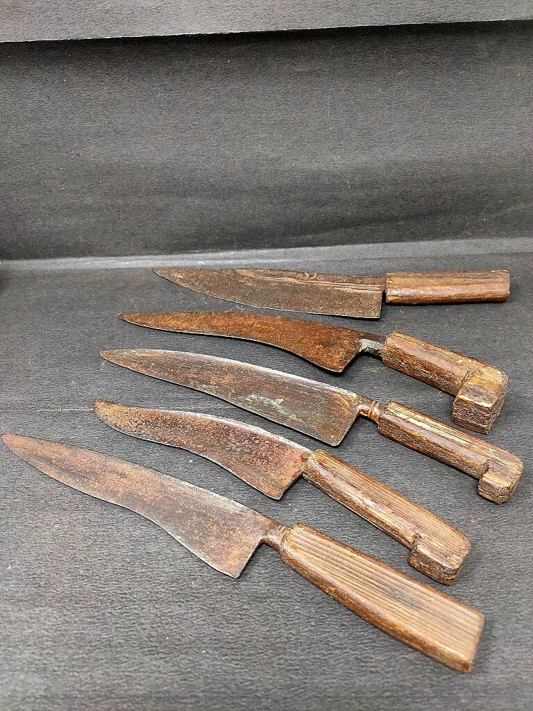 Antique Indian Hand Carved Big Iron Knife Old Original Solid Iron Knife  Khanjar Vintage Unique Shape Iron Blade Wooden Handle Knife Katar 