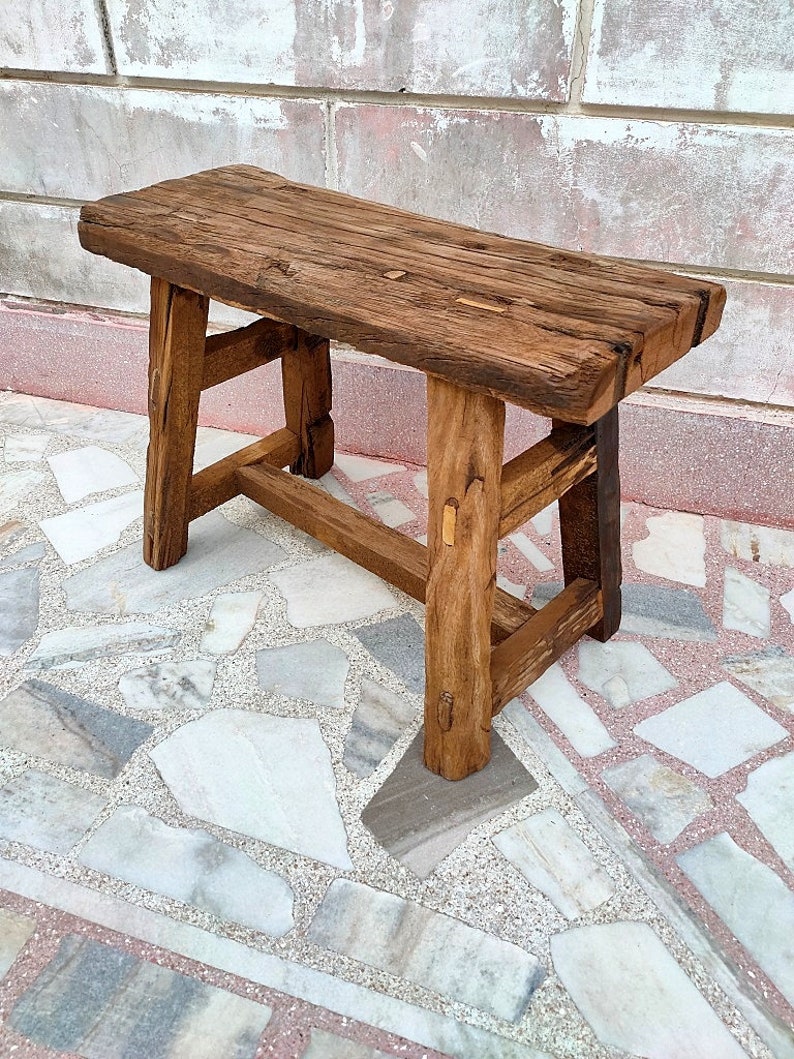 Wooden Bench Stool Chair Hand Crafted Sleeper Wood Stool Old Look