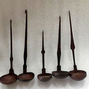 Antique Tribal Iron Oil Better Spoon Old Solid Iron Hand Crafted Kitchenware Spoon Indian Used Tipri Spoon Home Decor 5 Piece