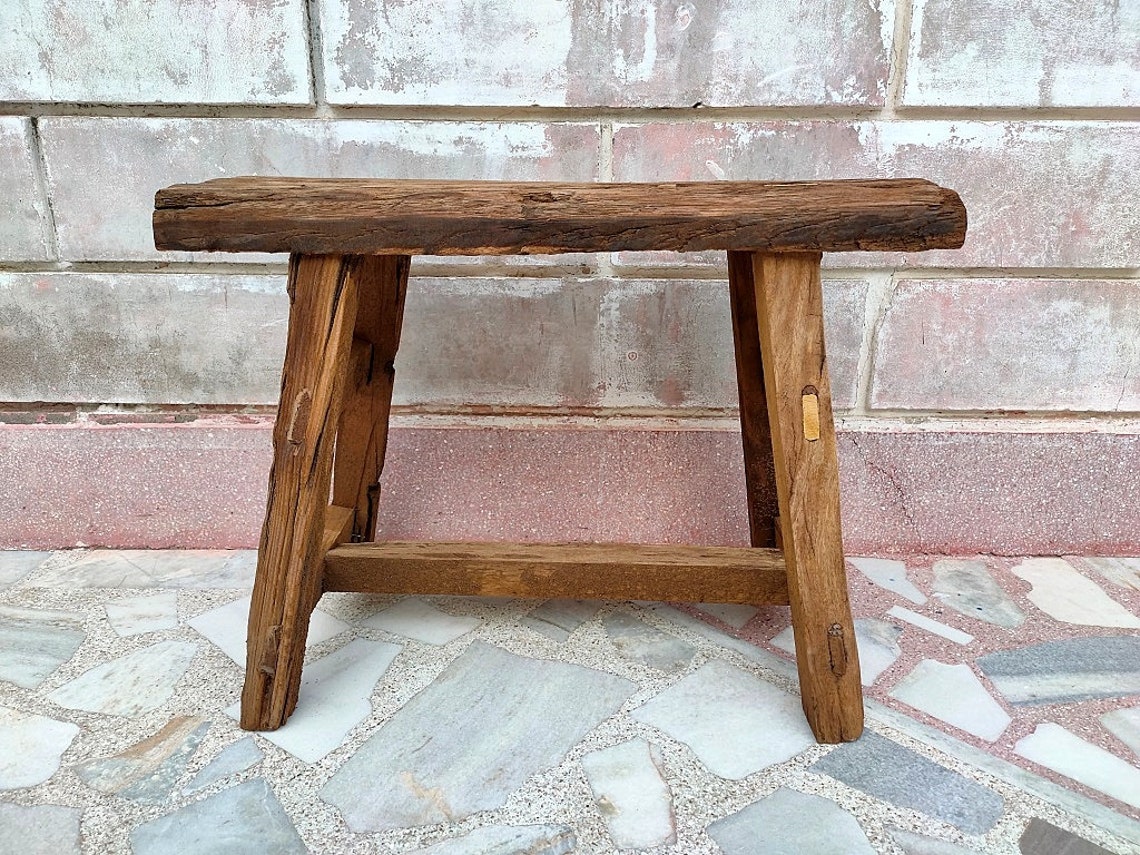 Wooden Bench Stool Chair Hand Crafted Sleeper Wood Stool Old Look